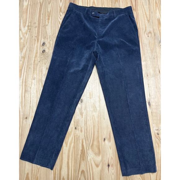 Alan Flusser Collection 38 x 32 Corded Microfiber Navy Blue Dress Pants - Picture 1 of 6